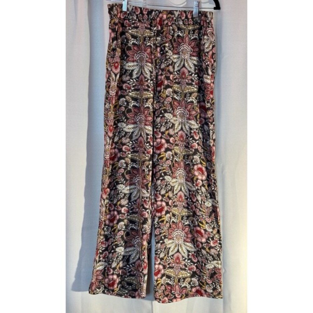 Architect Petite Floral Paisley Wide Leg Pants Pink Red PM Viscose Elastic Waist
